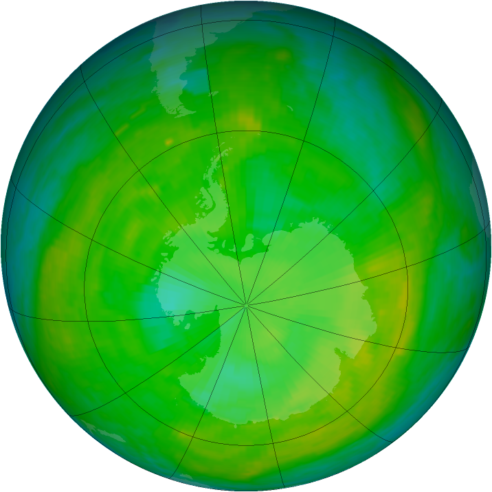 Antarctic ozone map for 20 December 1988